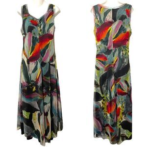 ELANA KATTAN Watercolor V-Neckline Fit N Flare Mesh Midi Dress L